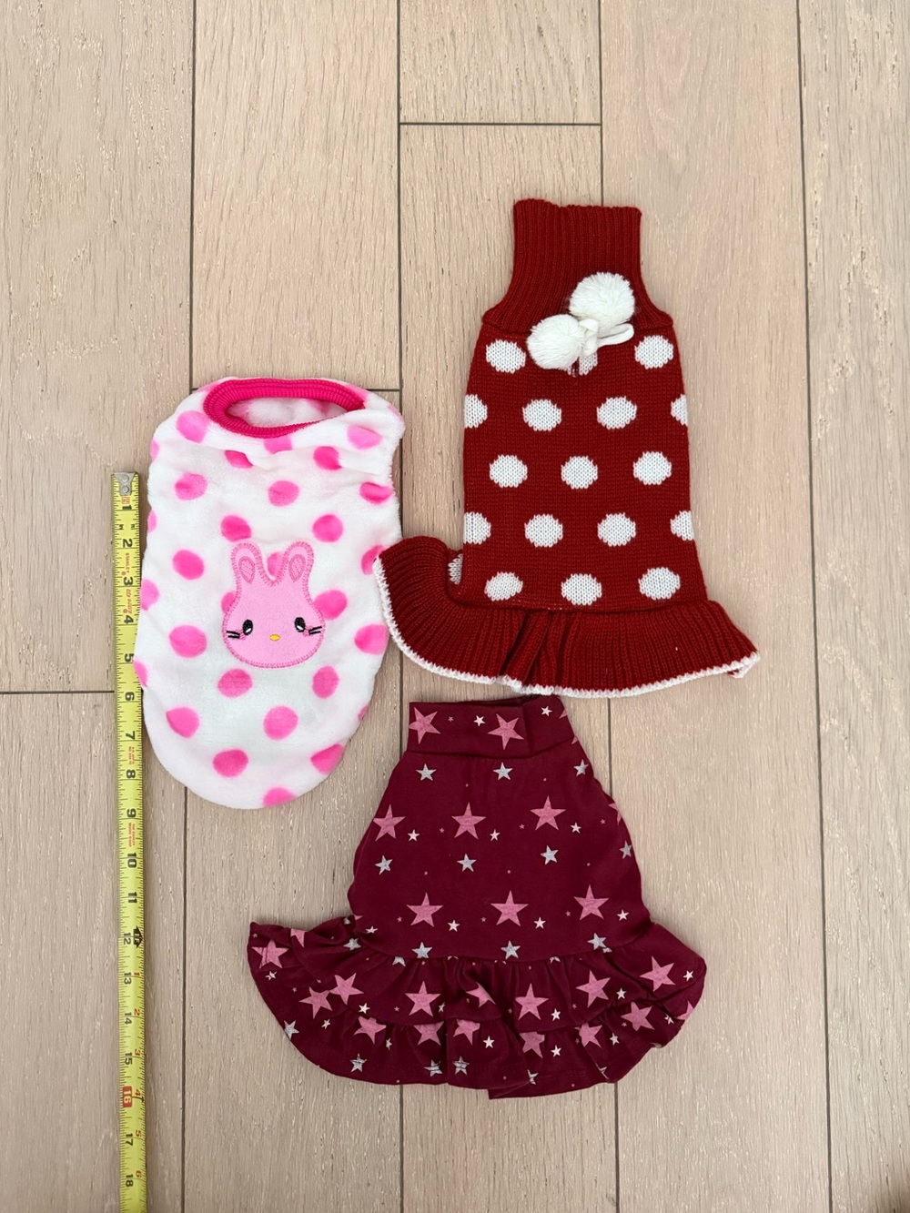 Polka Dot & Star Knit Dog Dress Set - Pink, Red, Burgundy